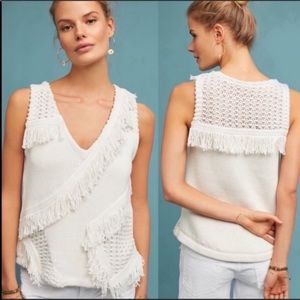 Anthropologie White Fringe Sweater Shirt